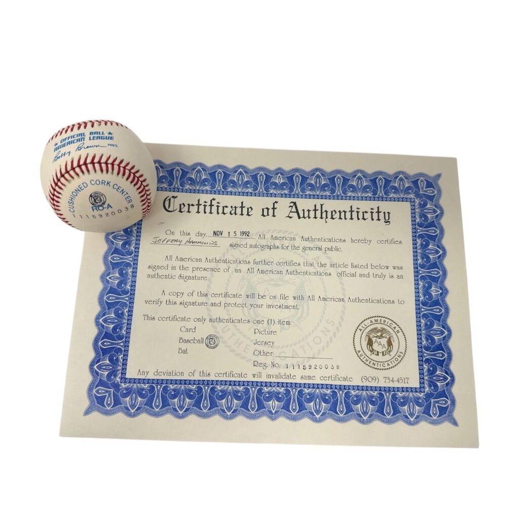Jeffrey Hammonds Autographed Baseball COA